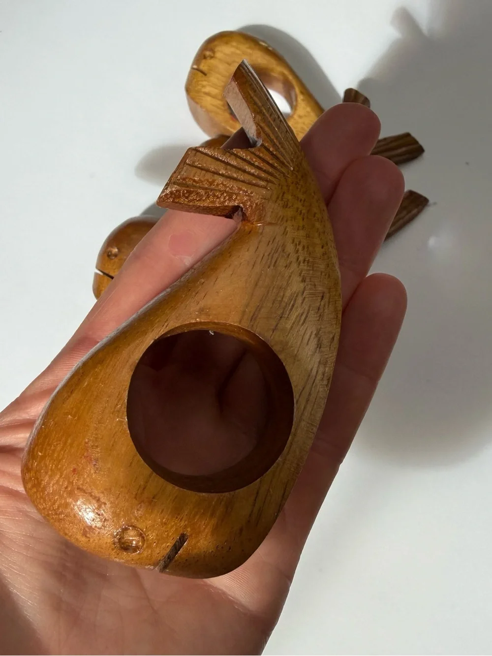 Hand carved wood Whale napkin rings - 4